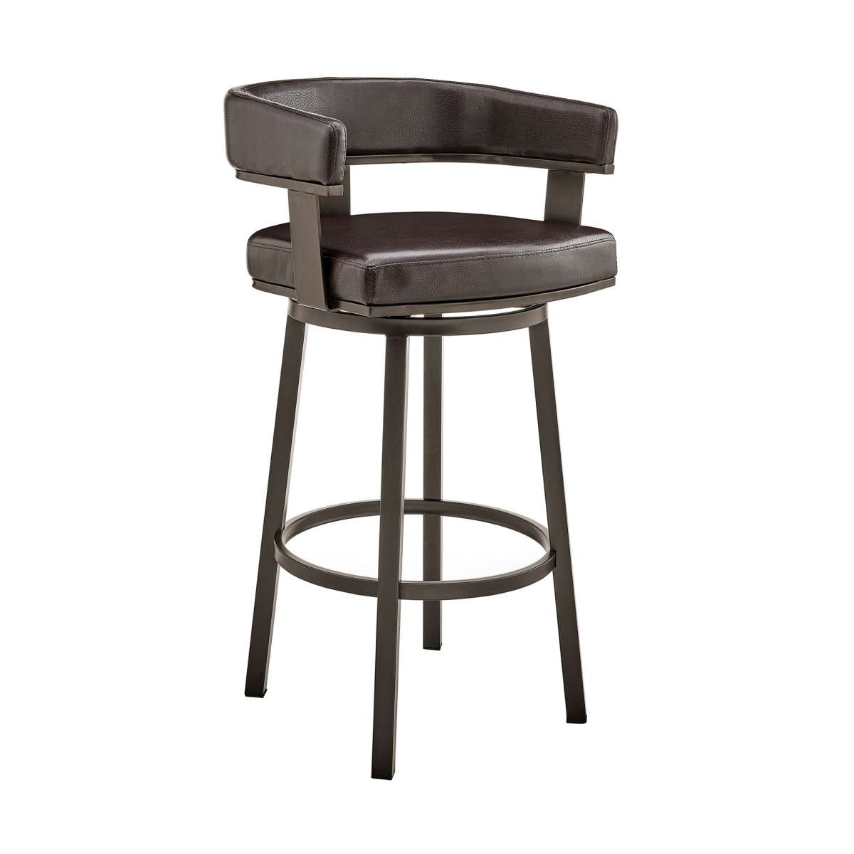 Cohen 30" Bar Height Swivel Bar Stool in Java Brown Finish and Chocolate Faux Leather By Armen Living | Bar Stools | Modishstore