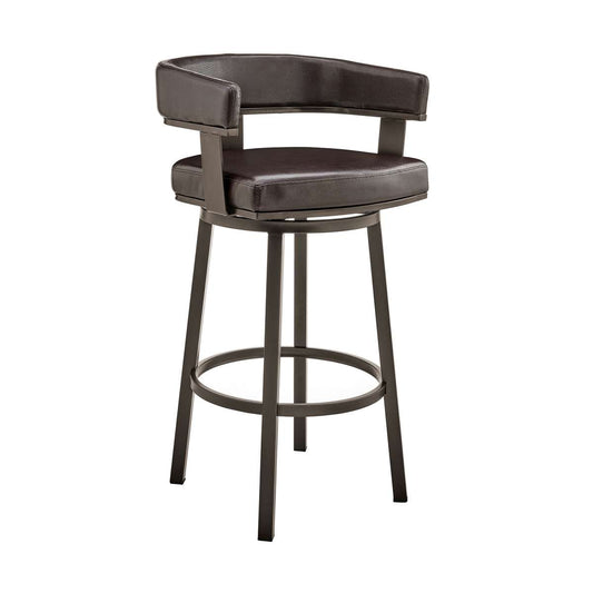 Cohen 30" Bar Height Swivel Bar Stool in Java Brown Finish and Chocolate Faux Leather By Armen Living | Bar Stools | Modishstore