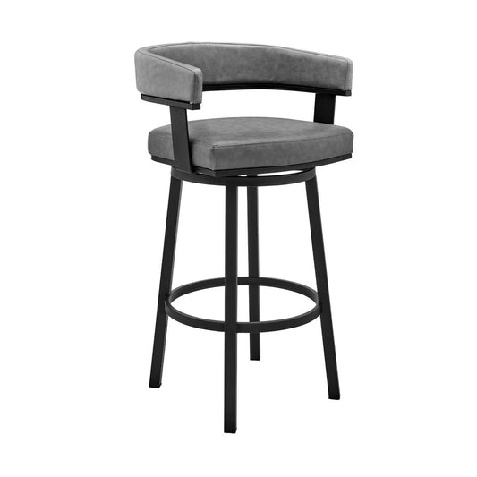 Cohen 26" Counter Height Swivel Bar Stool in Black Finish and Gray Faux Leather By Armen Living | Bar Stools | Modishstore