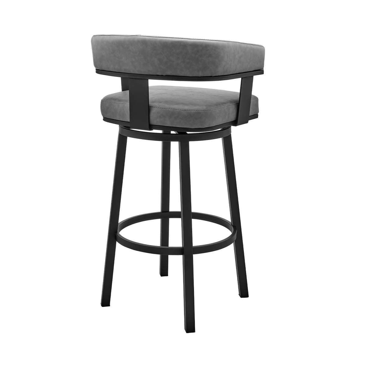 Cohen 30" Bar Height Swivel Bar Stool in Black Finish and Gray Faux Leather By Armen Living | Bar Stools | Modishstore - 3