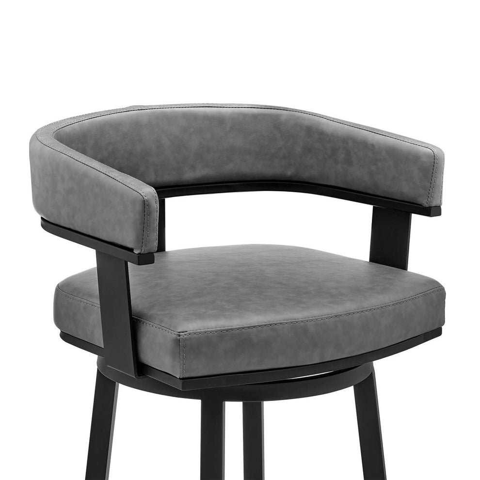 Cohen 30" Bar Height Swivel Bar Stool in Black Finish and Gray Faux Leather By Armen Living | Bar Stools | Modishstore - 5