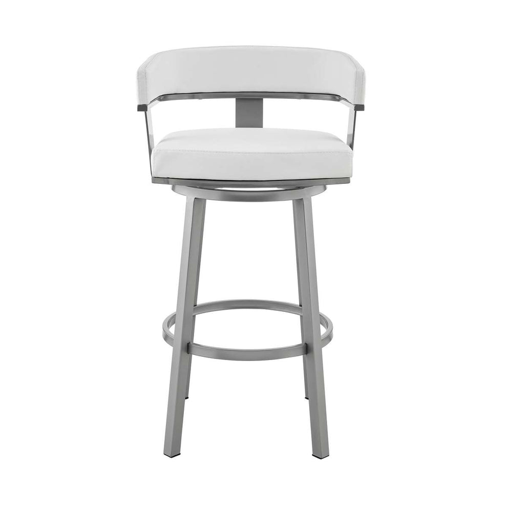 Cohen 26" Counter Height Swivel Bar Stool in Silver Finish with White Faux Leather By Armen Living | Bar Stools | Modishstore - 2