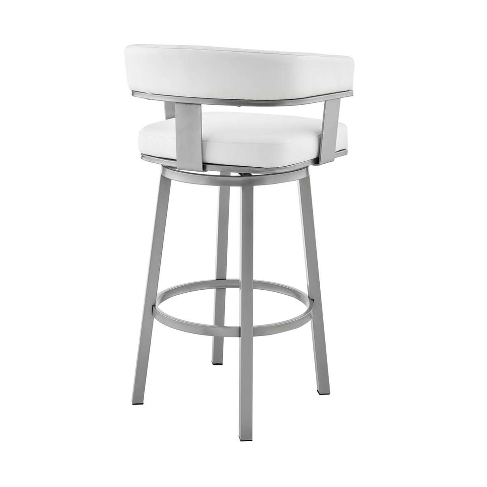 Cohen 26" Counter Height Swivel Bar Stool in Silver Finish with White Faux Leather By Armen Living | Bar Stools | Modishstore - 3