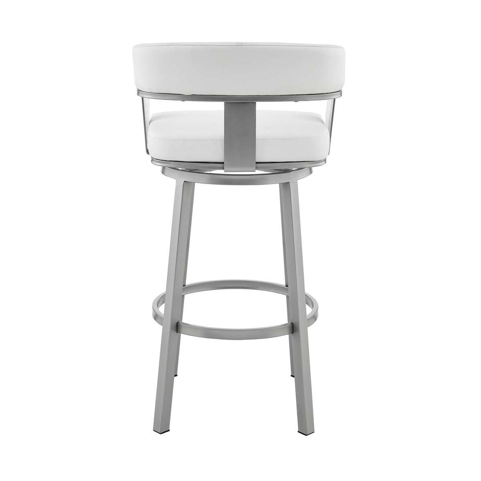 Cohen 26" Counter Height Swivel Bar Stool in Silver Finish with White Faux Leather By Armen Living | Bar Stools | Modishstore - 4