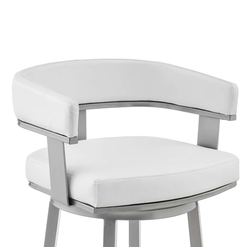 Cohen 26" Counter Height Swivel Bar Stool in Silver Finish with White Faux Leather By Armen Living | Bar Stools | Modishstore - 5