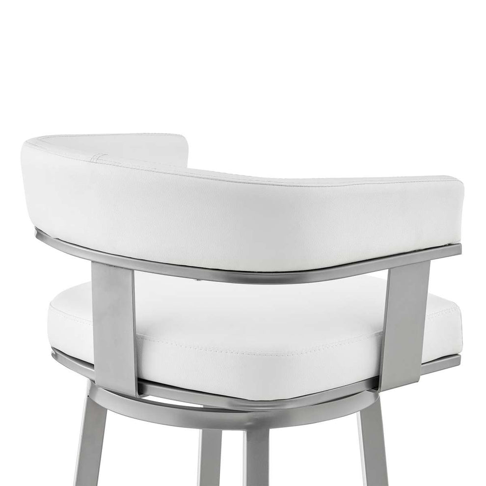 Cohen 26" Counter Height Swivel Bar Stool in Silver Finish with White Faux Leather By Armen Living | Bar Stools | Modishstore - 6
