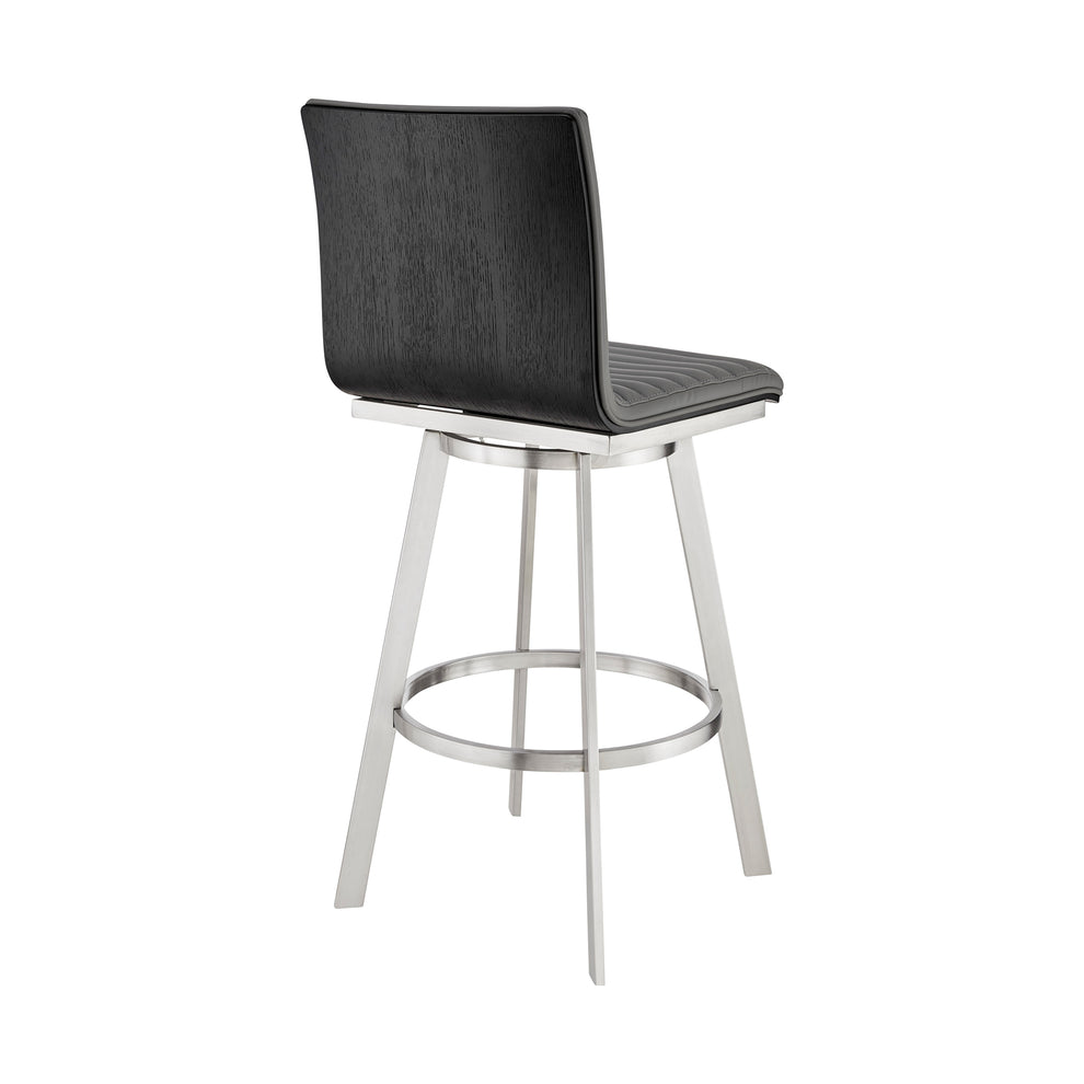 Jermaine 26" Counter Swivel Bar Stool in Brushed Stainless Steel Finish and Gray Faux Leather By Armen Living | Bar Stools | Modishstore - 5
