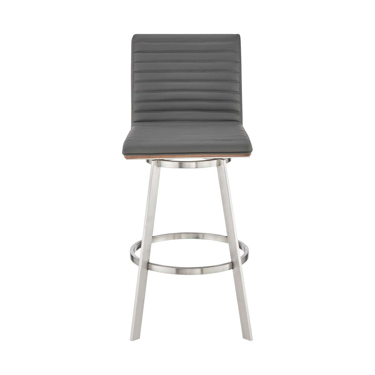 Jermaine 30" Bar Height Swivel Bar Stool in Brushed Stainless Steel Finish and Gray Faux Leather By Armen Living | Bar Stools |  Modishstore  - 5