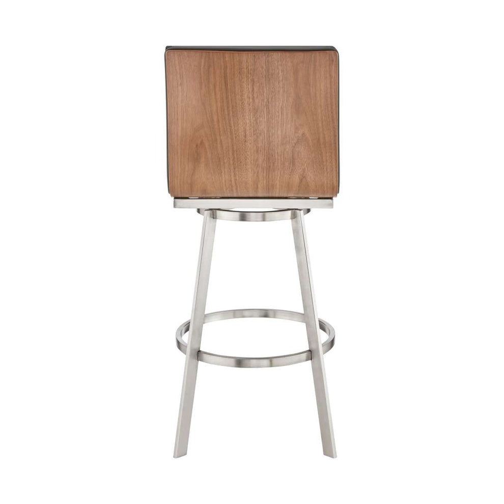Jermaine 30" Bar Height Swivel Bar Stool in Brushed Stainless Steel Finish and Gray Faux Leather By Armen Living | Bar Stools |  Modishstore  - 8
