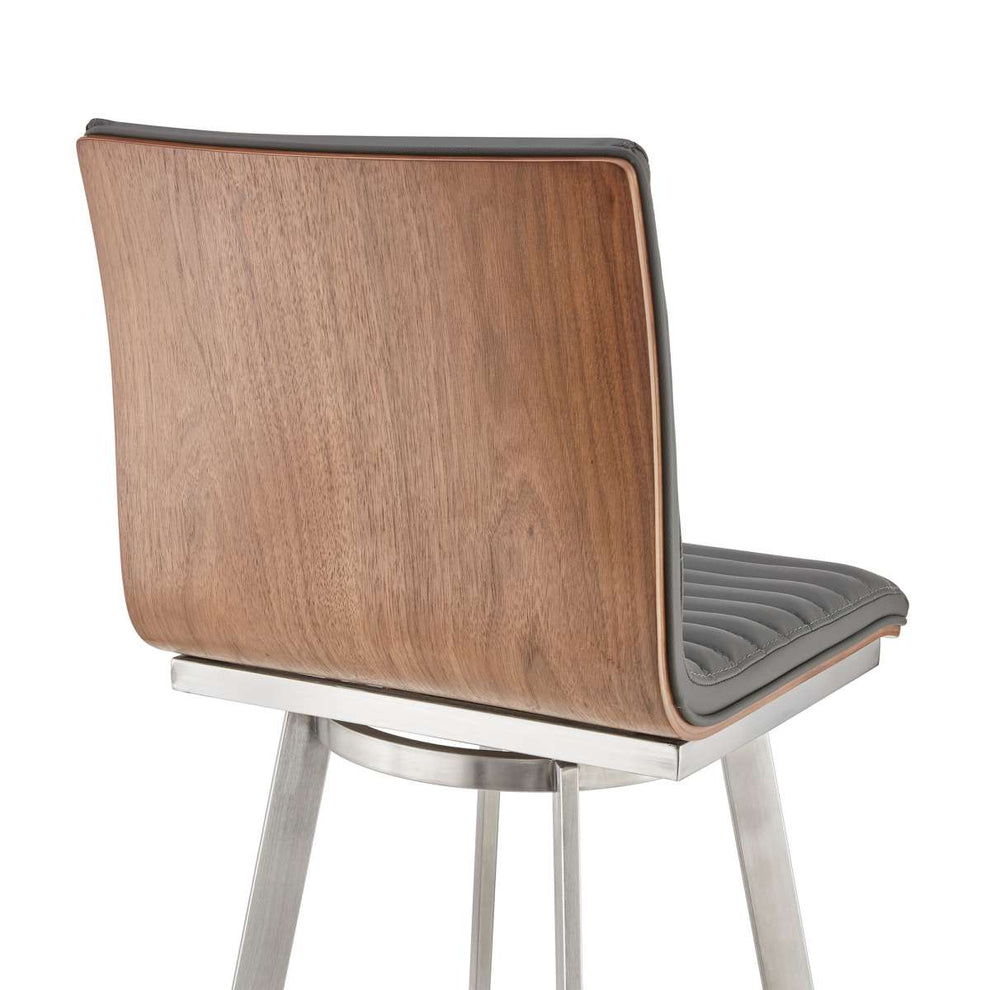 Jermaine 30" Bar Height Swivel Bar Stool in Brushed Stainless Steel Finish and Gray Faux Leather By Armen Living | Bar Stools |  Modishstore  - 3