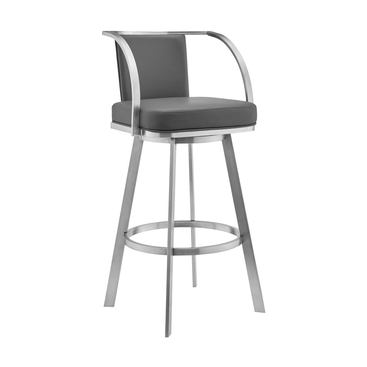 Sandringham 30" Gray Faux Leather and Brushed Stainless Steel Swivel Bar Stool By Armen Living | Bar Stools |  Modishstore  - 2