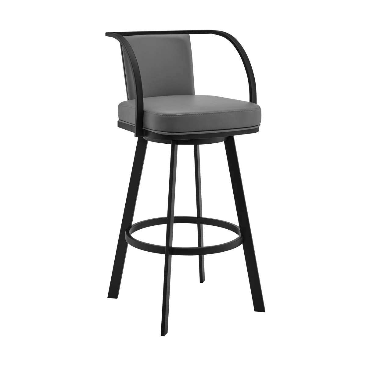 Sandringham 26" Gray Faux Leather and Black Metal Swivel Bar Stool By Armen Living | Bar Stools |  Modishstore  - 7