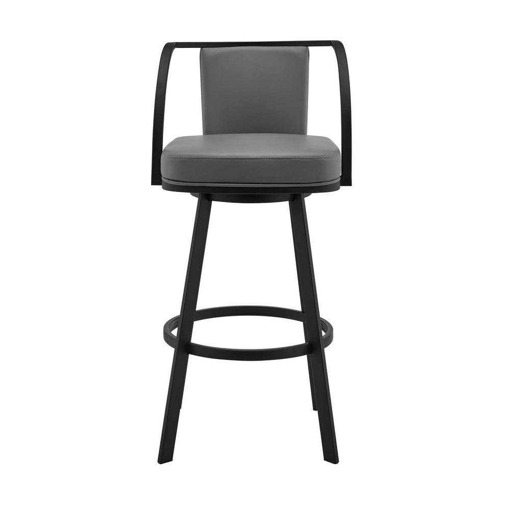 Sandringham 26" Gray Faux Leather and Black Metal Swivel Bar Stool By Armen Living | Bar Stools |  Modishstore  - 2