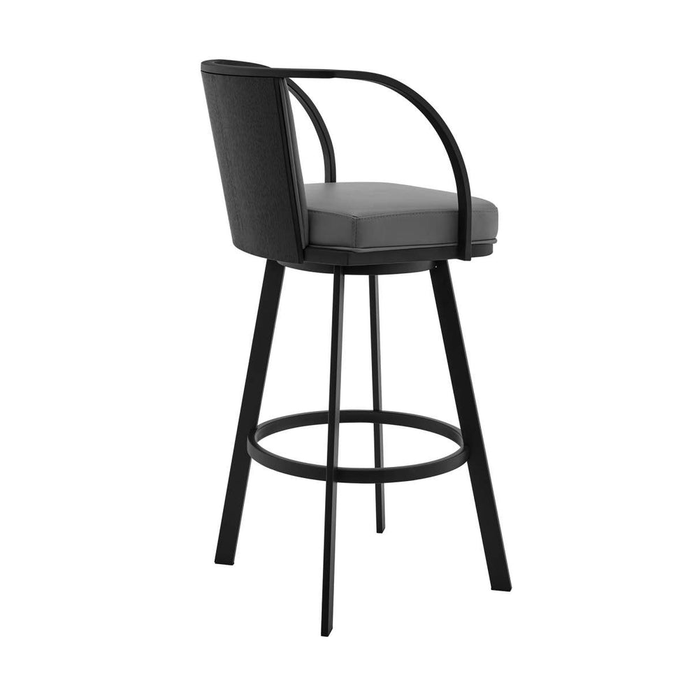 Sandringham 26" Gray Faux Leather and Black Metal Swivel Bar Stool By Armen Living | Bar Stools |  Modishstore  - 3