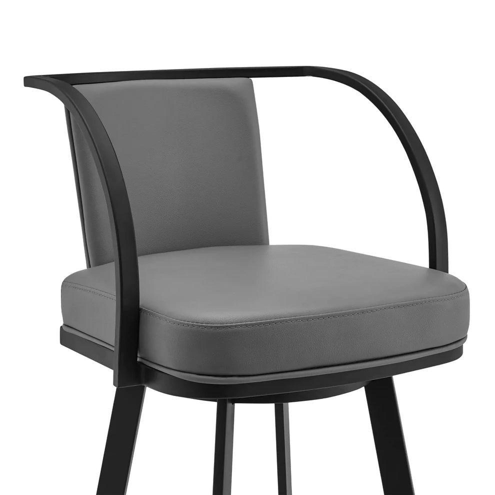 Sandringham 30" Gray Faux Leather and Black Metal Swivel Bar Stool By Armen Living | Bar Stools | Modishstore - 5