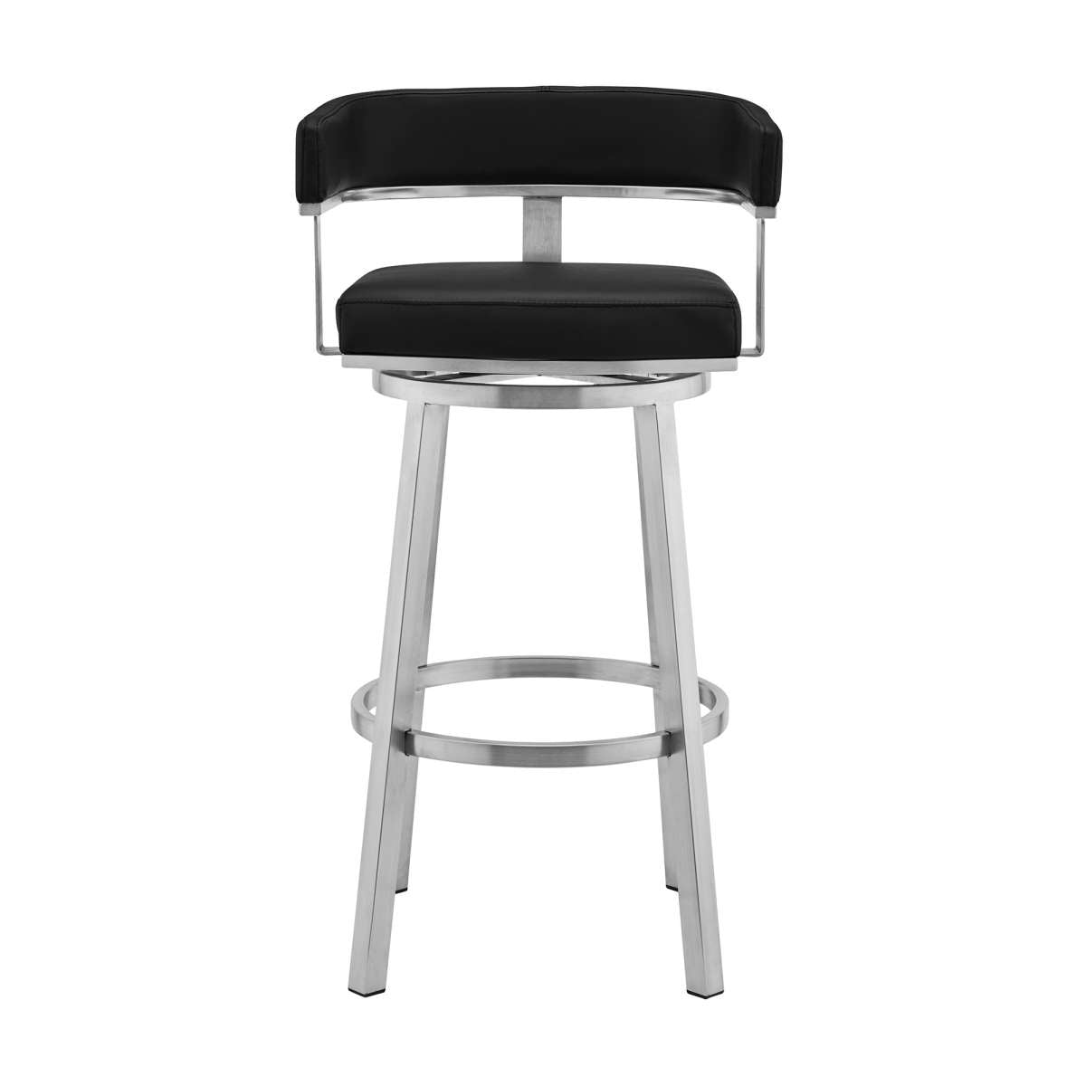 Cohen 26" Black Faux Leather and Brushed Stainless Steel Swivel Bar Stool By Armen Living | Bar Stools |  Modishstore  - 4