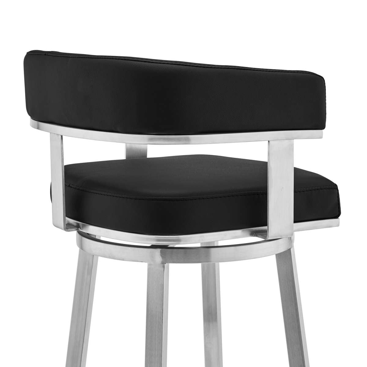 Cohen 26" Black Faux Leather and Brushed Stainless Steel Swivel Bar Stool By Armen Living | Bar Stools |  Modishstore  - 7