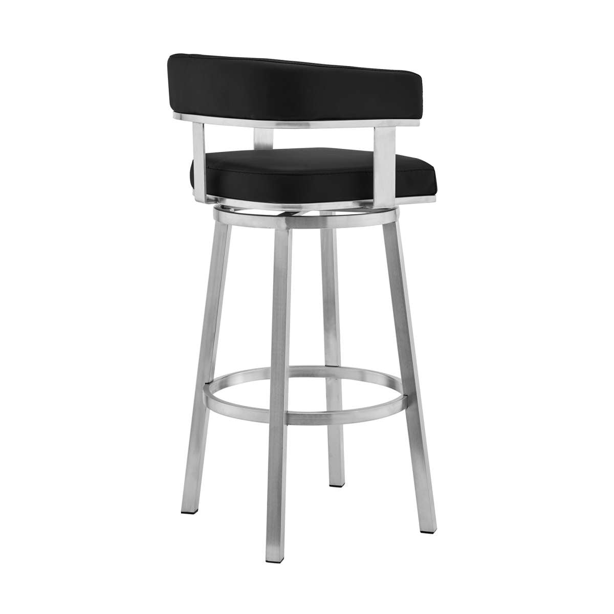 Cohen 30" Black Faux Leather and Brushed Stainless Steel Swivel Bar Stool By Armen Living | Bar Stools |  Modishstore  - 4