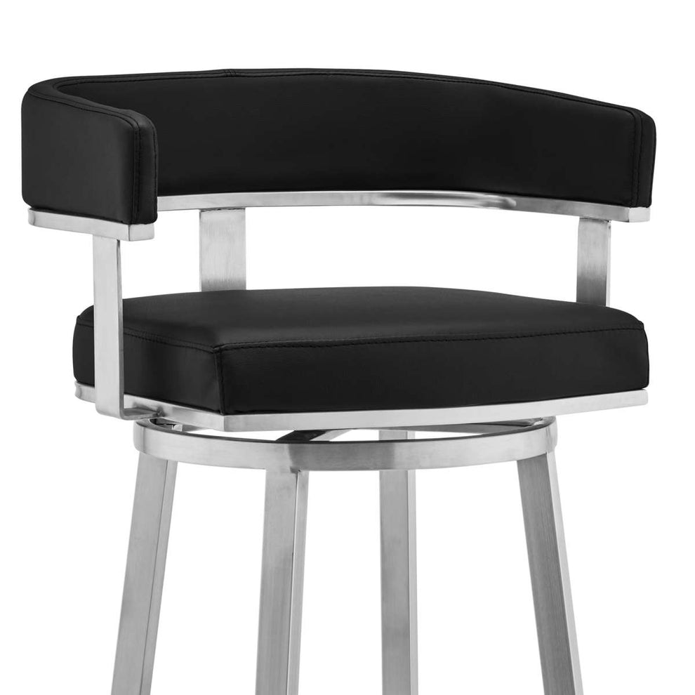 Cohen 30" Black Faux Leather and Brushed Stainless Steel Swivel Bar Stool By Armen Living | Bar Stools |  Modishstore  - 5