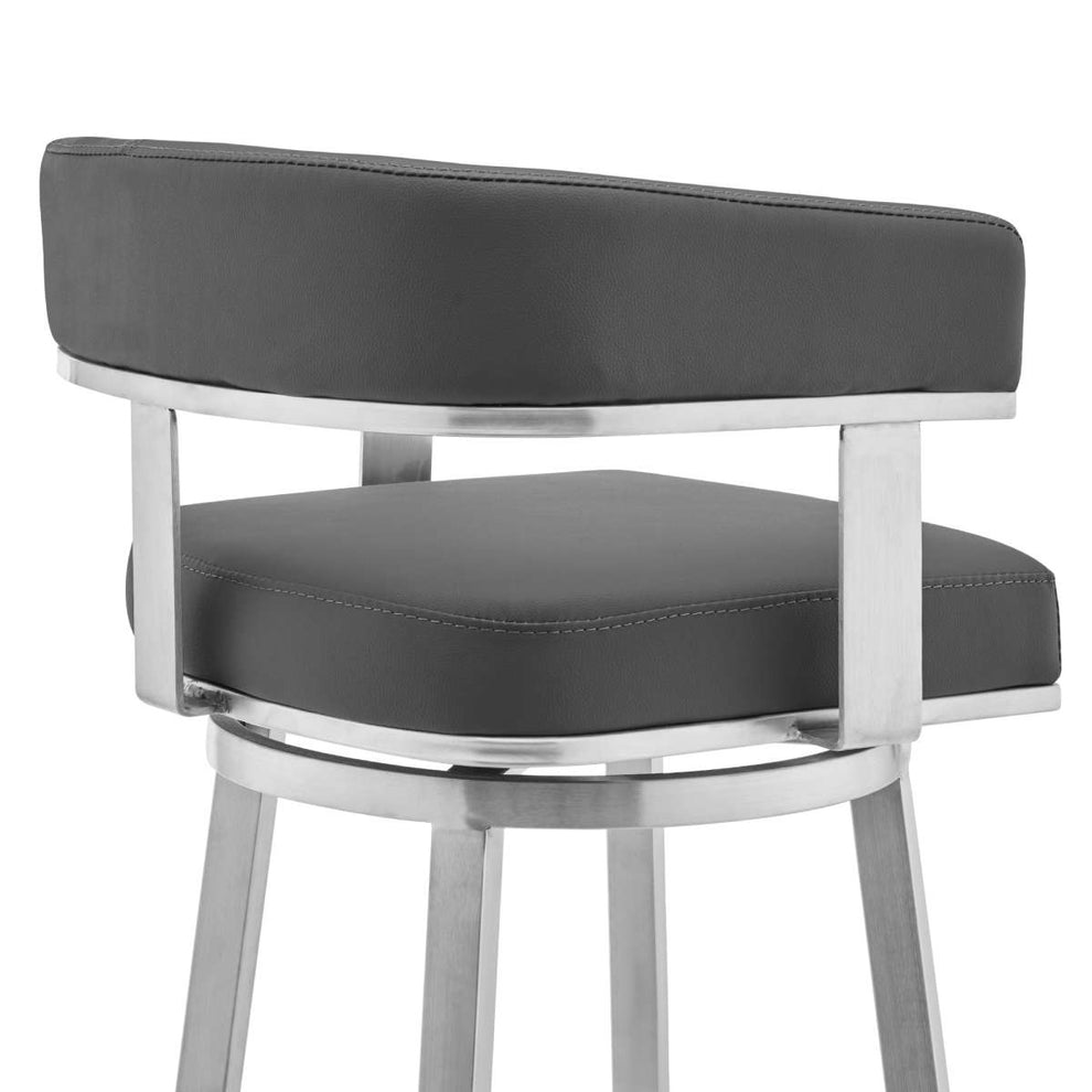Cohen 26" Gray Faux Leather and Brushed Stainless Steel Swivel Bar Stool By Armen Living | Bar Stools |  Modishstore  - 6