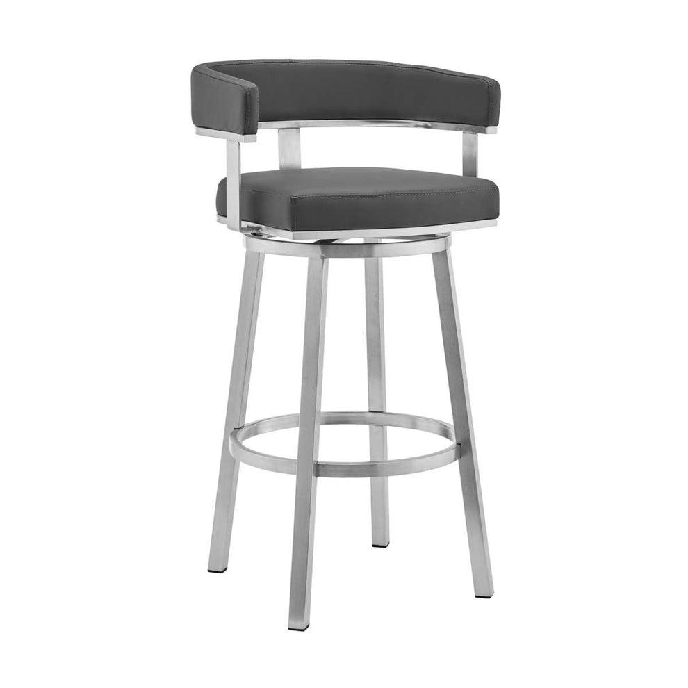 Cohen 26" Gray Faux Leather and Brushed Stainless Steel Swivel Bar Stool By Armen Living | Bar Stools |  Modishstore  - 2