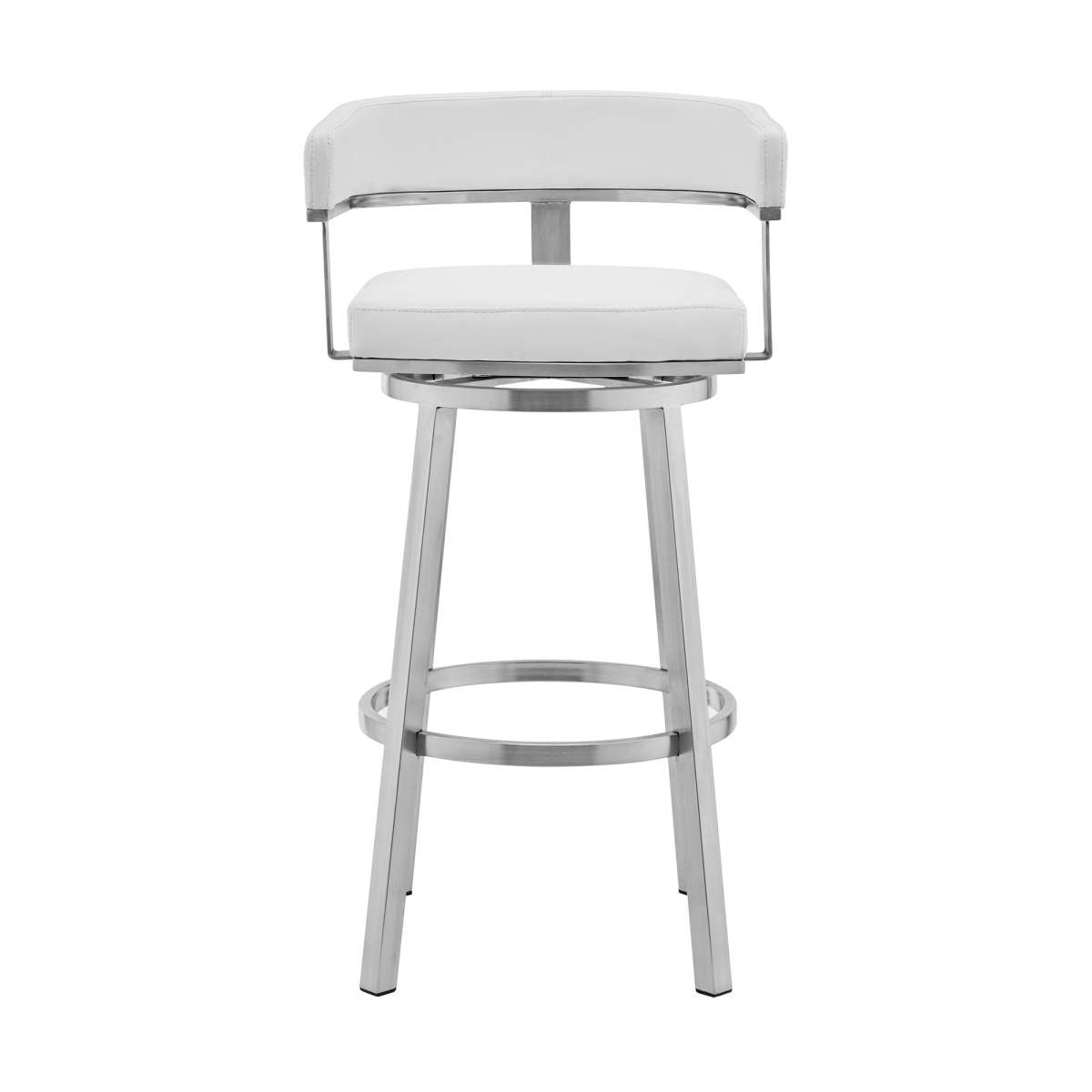 Cohen 30" White Faux Leather and Brushed Stainless Steel Swivel Bar Stool By Armen Living | Bar Stools |  Modishstore  - 2