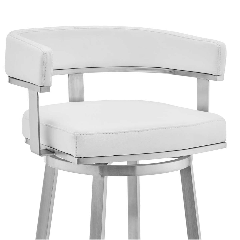 Cohen 30" White Faux Leather and Brushed Stainless Steel Swivel Bar Stool By Armen Living | Bar Stools |  Modishstore  - 4