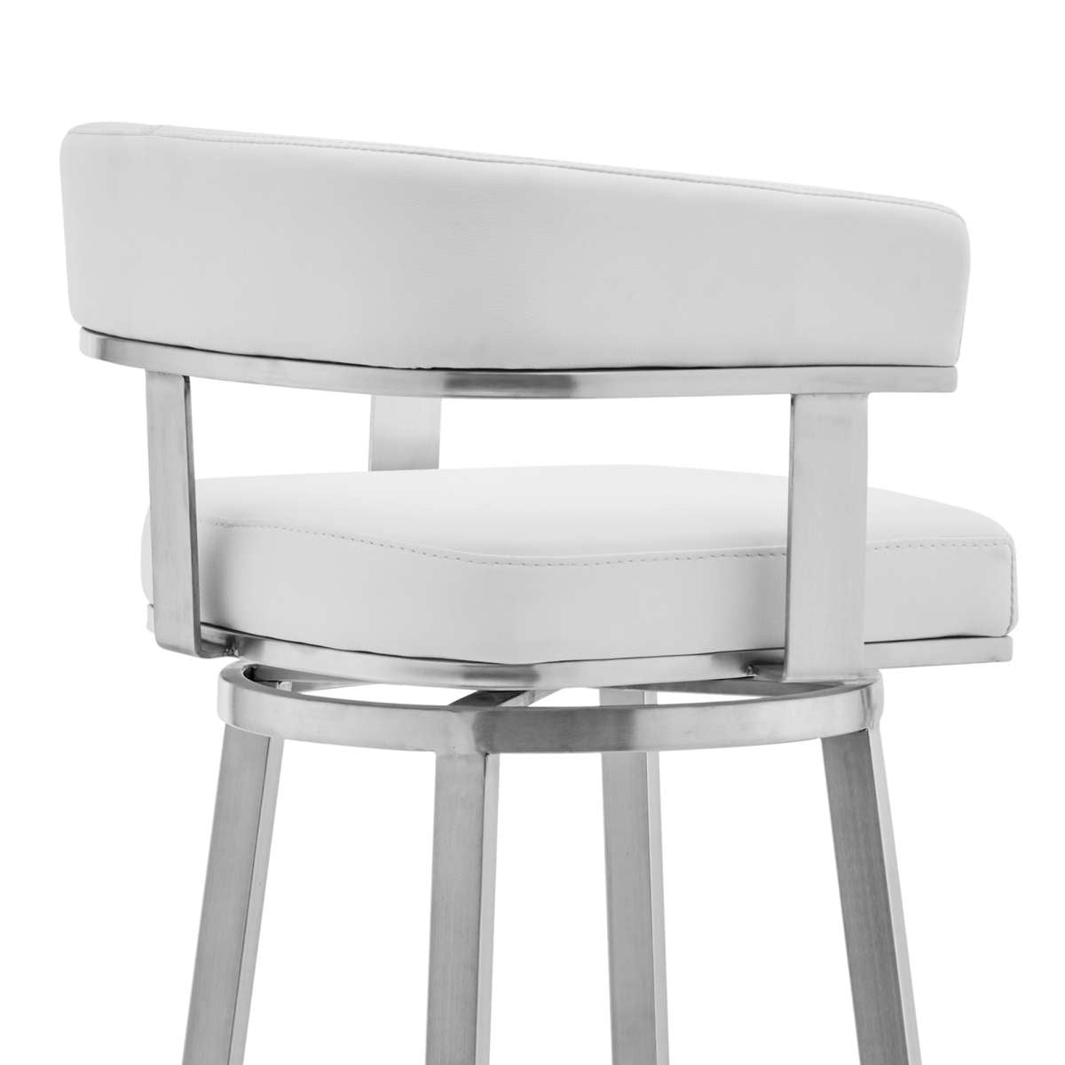 Cohen 30" White Faux Leather and Brushed Stainless Steel Swivel Bar Stool By Armen Living | Bar Stools |  Modishstore  - 5
