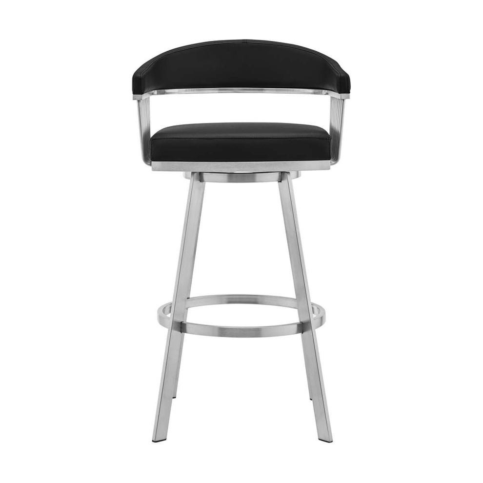 Bronson 30" Black Faux Leather and Brushed Stainless Steel Swivel Bar Stool By Armen Living | Bar Stools |  Modishstore  - 4