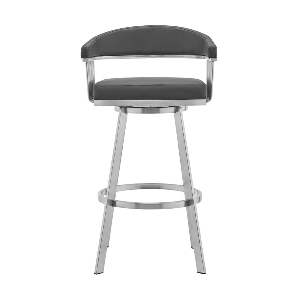 Bronson 30" Gray Faux Leather and Brushed Stainless Steel Swivel Bar Stool By Armen Living | Bar Stools |  Modishstore  - 3