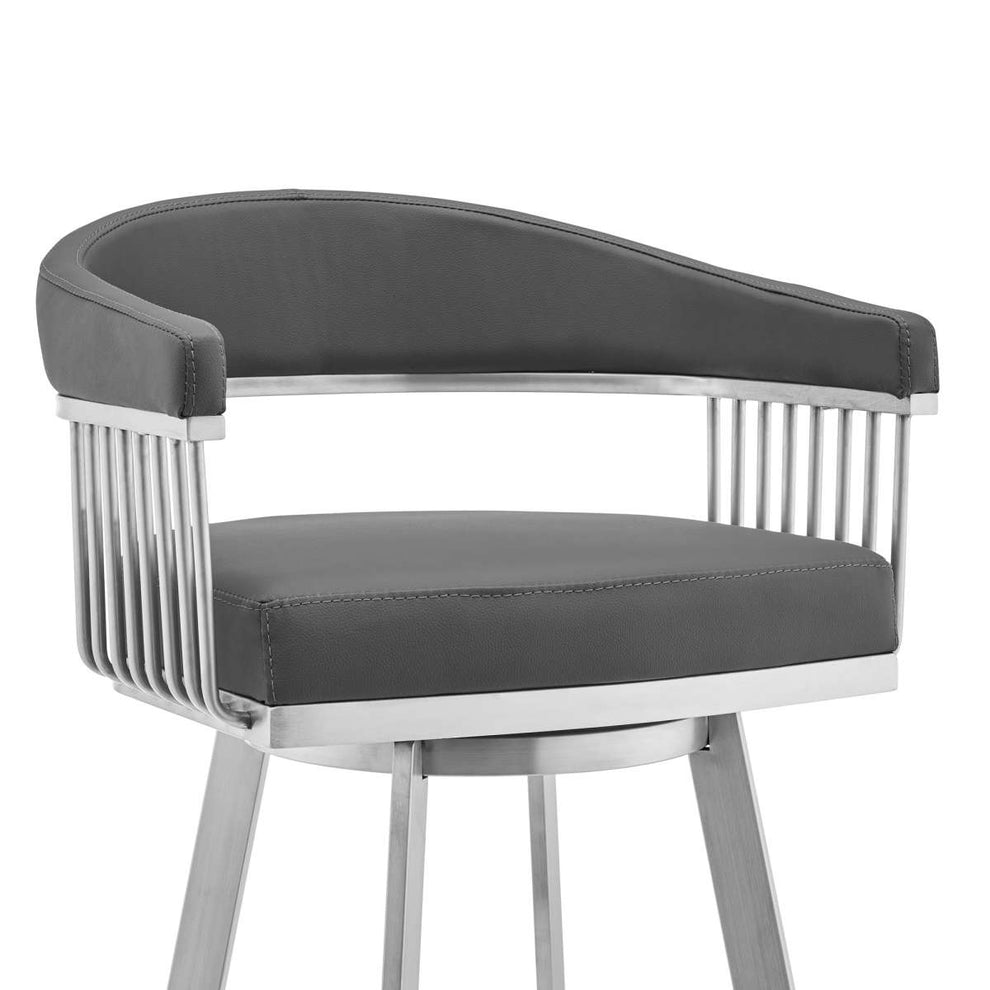 Bronson 30" Gray Faux Leather and Brushed Stainless Steel Swivel Bar Stool By Armen Living | Bar Stools |  Modishstore  - 5