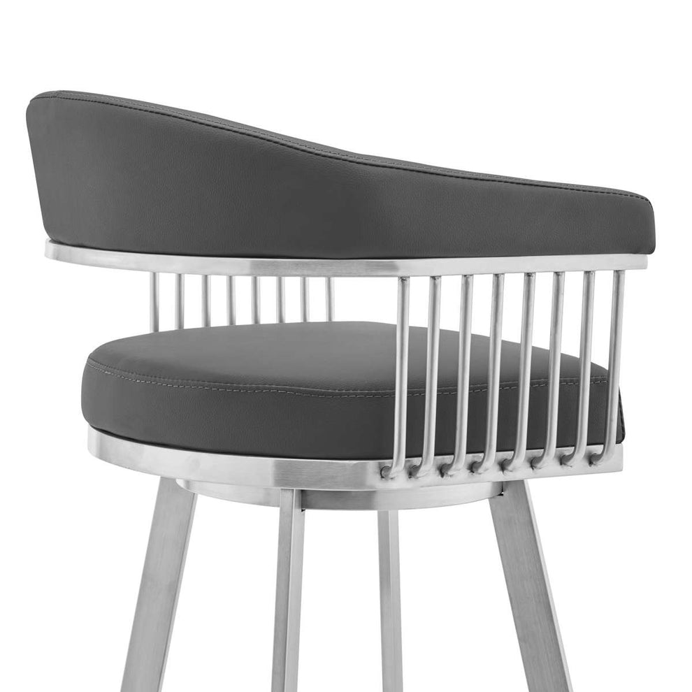 Bronson 30" Gray Faux Leather and Brushed Stainless Steel Swivel Bar Stool By Armen Living | Bar Stools |  Modishstore  - 6