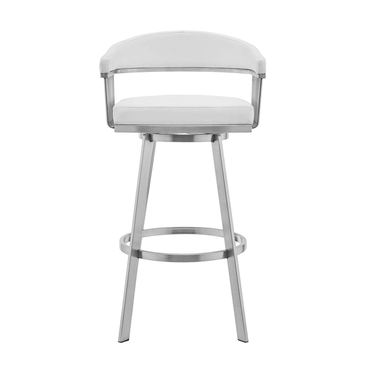 Bronson 30" White Faux Leather and Brushed Stainless Steel Swivel Bar Stool By Armen Living | Bar Stools | Modishstore - 2