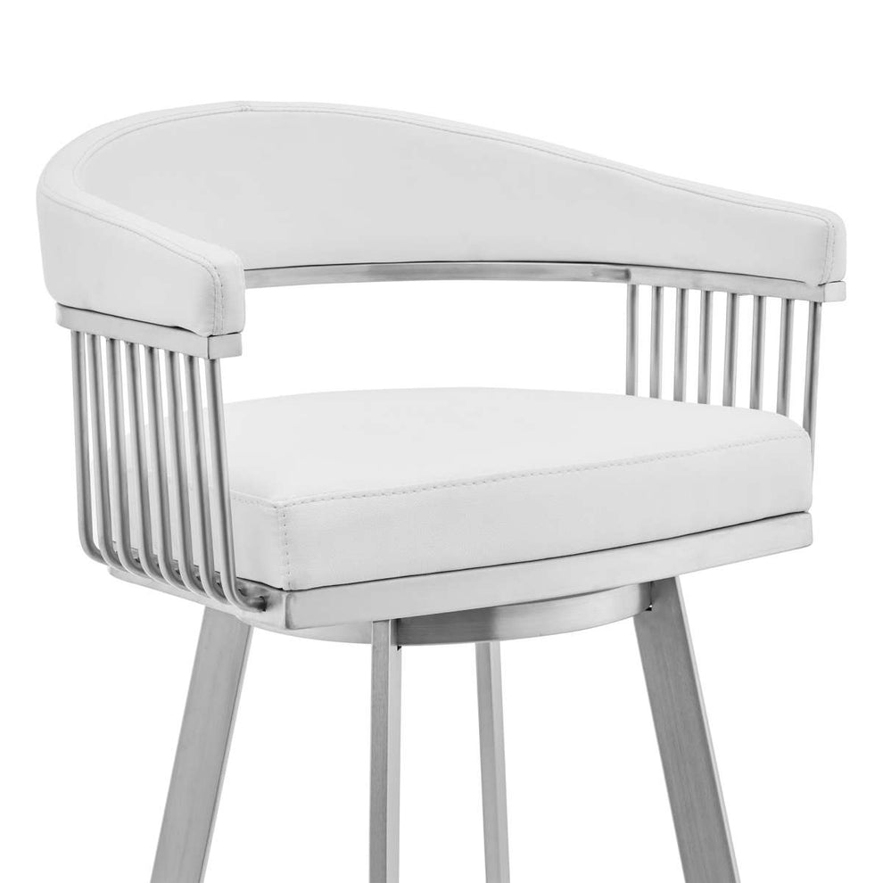 Bronson 30" White Faux Leather and Brushed Stainless Steel Swivel Bar Stool By Armen Living | Bar Stools | Modishstore - 3