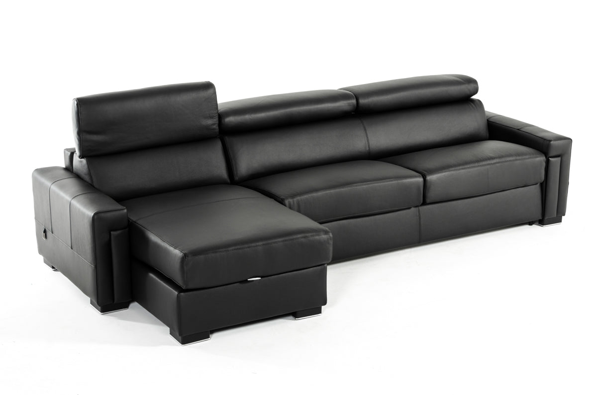 Estro Salotti Sacha Modern Black Leather Reversible Sofa Bed Sectional w/ Storage | Modishstore | Sofas-4