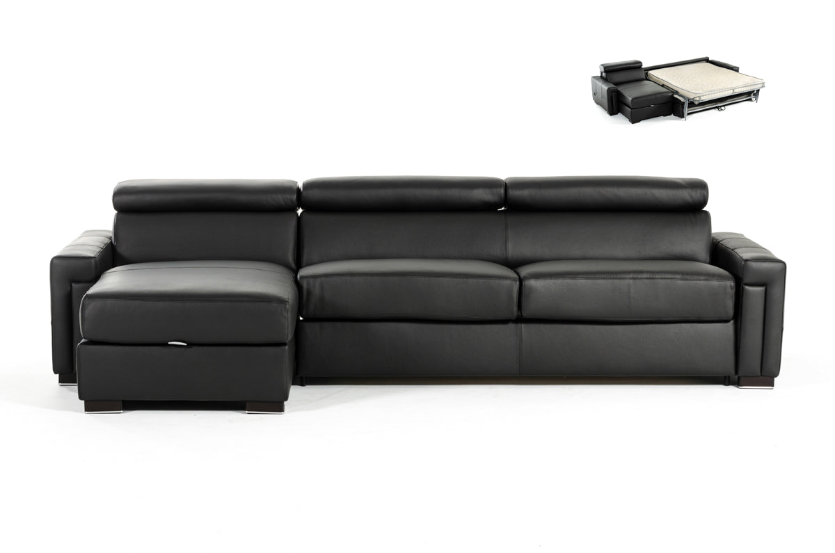 Estro Salotti Sacha Modern Black Leather Reversible Sofa Bed Sectional w/ Storage | Modishstore | Sofas-2