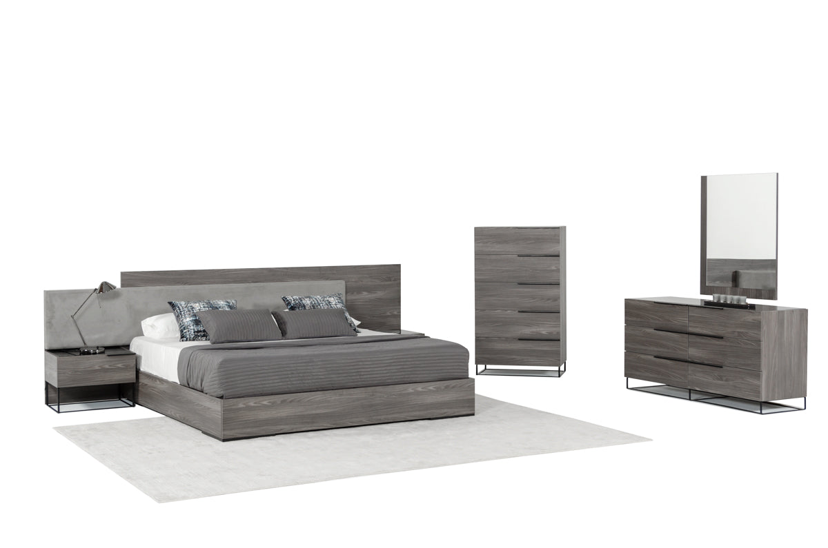 Nova Domus Enzo Italian Modern Grey Oak & Fabric Bed w/ Nightstands-4