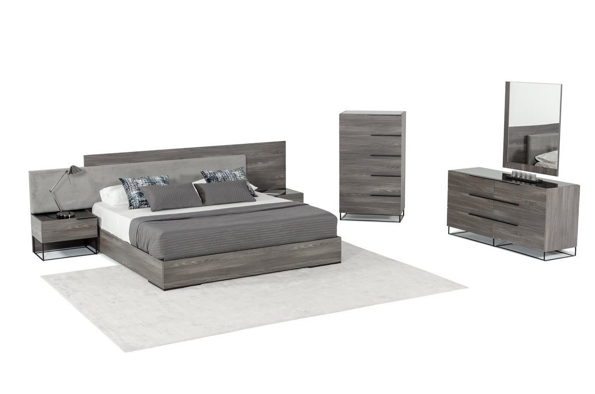 Nova Domus Enzo Italian Modern Grey Oak & Fabric Bed w/ Nightstands-3