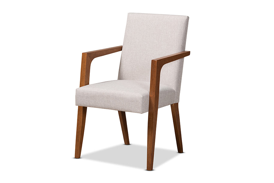 baxton studio glenda mid century modern greyish beige fabric upholstered and walnut brown finished wood 5 piece dining set | Modish Furniture Store-3