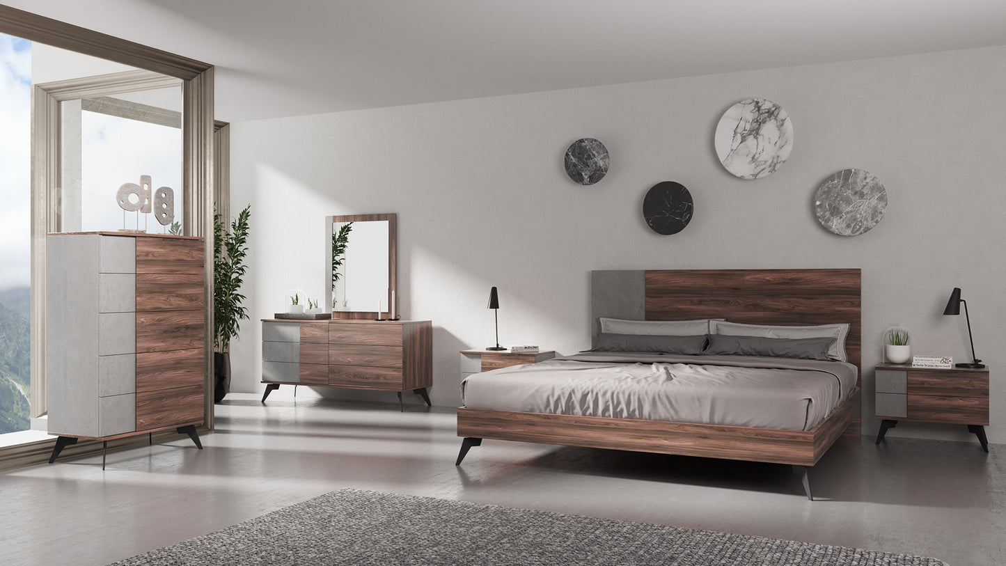 Nova Domus Palermo - Italian Modern Faux Concrete & Noce Bodrum Bedroom Set | Modishstore | Bedroom Sets