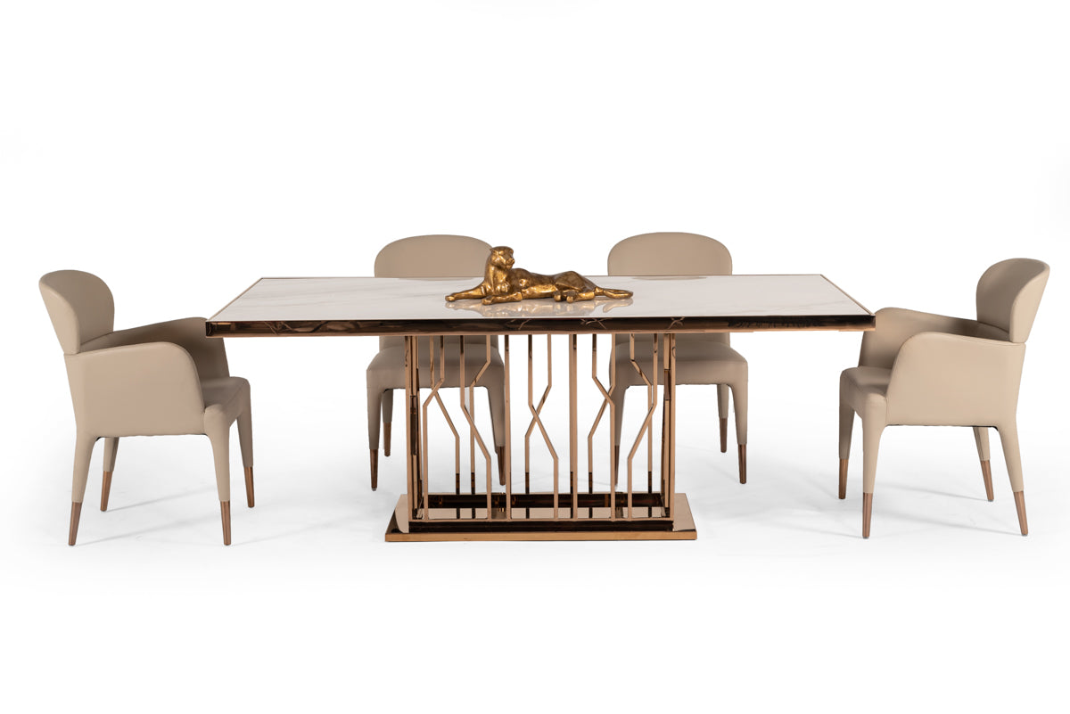 Modrest Marston Modern White Marble & Rosegold Dining Table | Modishstore | Dining Tables
