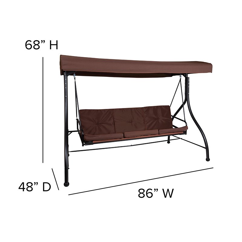 3-Seat Outdoor Steel Converting Patio Swing Canopy Hammock With Cushions / Outdoor Swing Bed (Brown) By Flash Furniture | Outdoor Porch Swings | Modishstore - 3