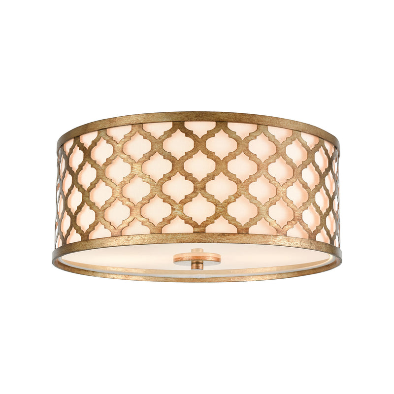 Arabesque Bronze Gold with White Fabric Shade by ELK Lighting | Modishstore | Ceiling Lamps