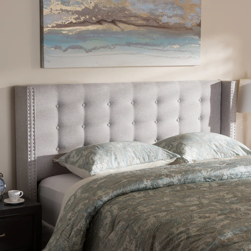 Baxton Studio Ginaro Modern Beige Fabric Queen Size Winged Headboard | Headboards | Modishstore