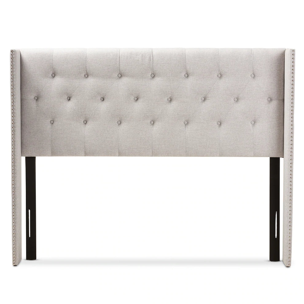 Baxton Studio Ally Modern And Contemporary Greyish Beige Fabric Button-Tufted Nail head King Size Winged Headboard | Headboards | Modishstore - 6