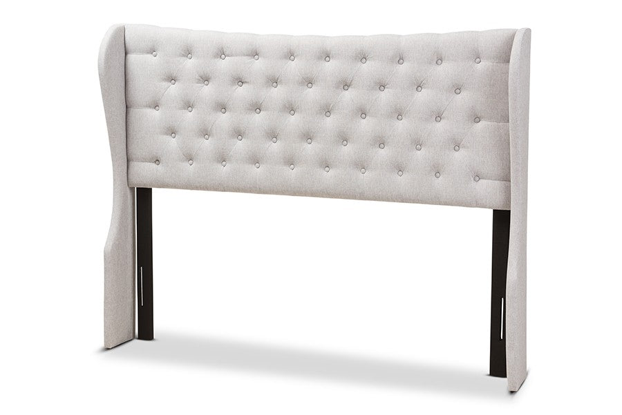 Baxton Studio Cadence Modern and Contemporary Greyish Beige Fabric Button-Tufted King Size Winged Headboard | Modishstore | Headboards-2