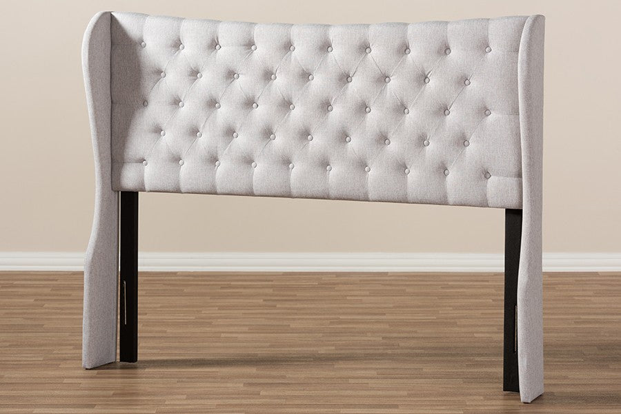 Baxton Studio Cadence Modern and Contemporary Greyish Beige Fabric Button-Tufted King Size Winged Headboard | Modishstore | Headboards-5