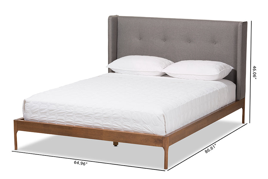 baxton studio brooklyn mid century modern walnut wood beige fabric full size platform bed | Modish Furniture Store-9