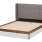 baxton studio brooklyn mid century modern walnut wood grey fabric queen size platform bed | Modish Furniture Store-10