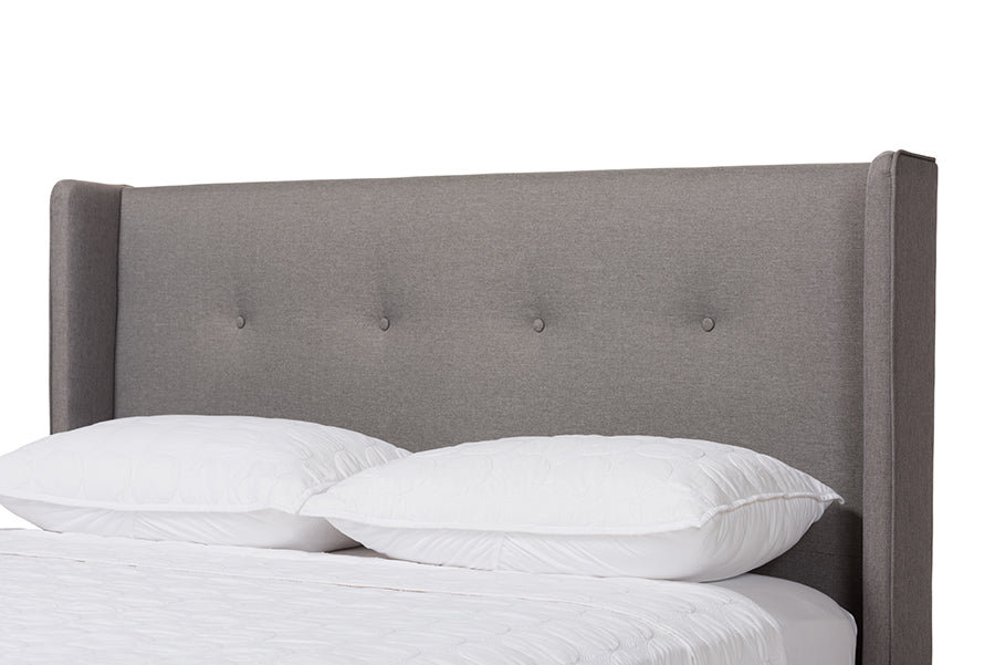 baxton studio brooklyn mid century modern walnut wood grey fabric king size platform bed | Modish Furniture Store-6